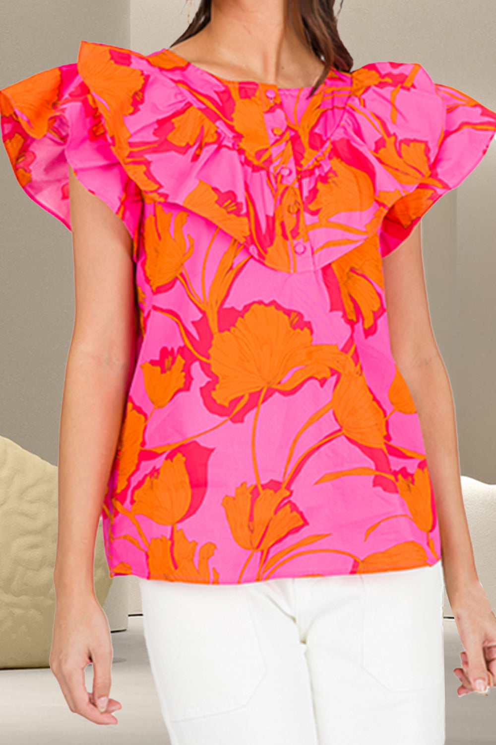 Ruffled Cap Sleeve Resort Blouse