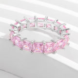 925 Sterling Silver Inlaid Pink Zircon Ring