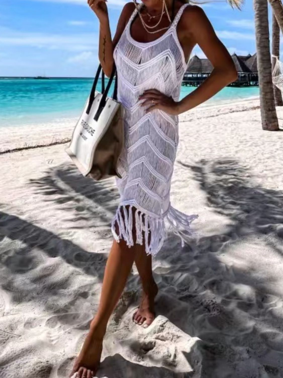 Fringe Scoop Neck Resort Cover-Up