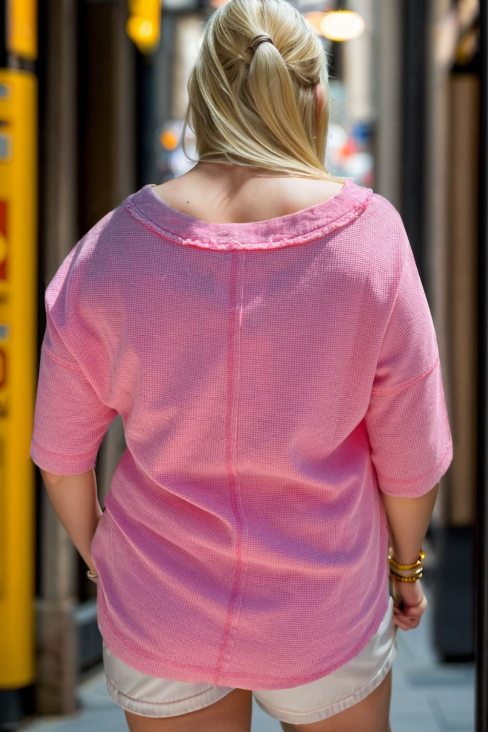 Plus Size Half Button Pink Summer Top