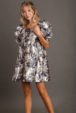 Metallic Jacquard Puff Sleeve Party Dress