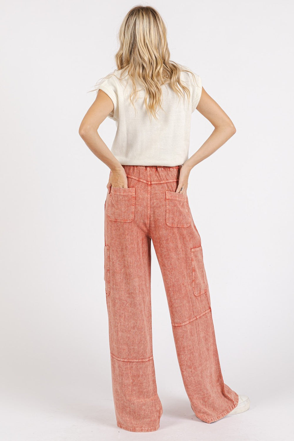 Beachy Boho Mineral Wash Drawstring Elastic Waist Pants