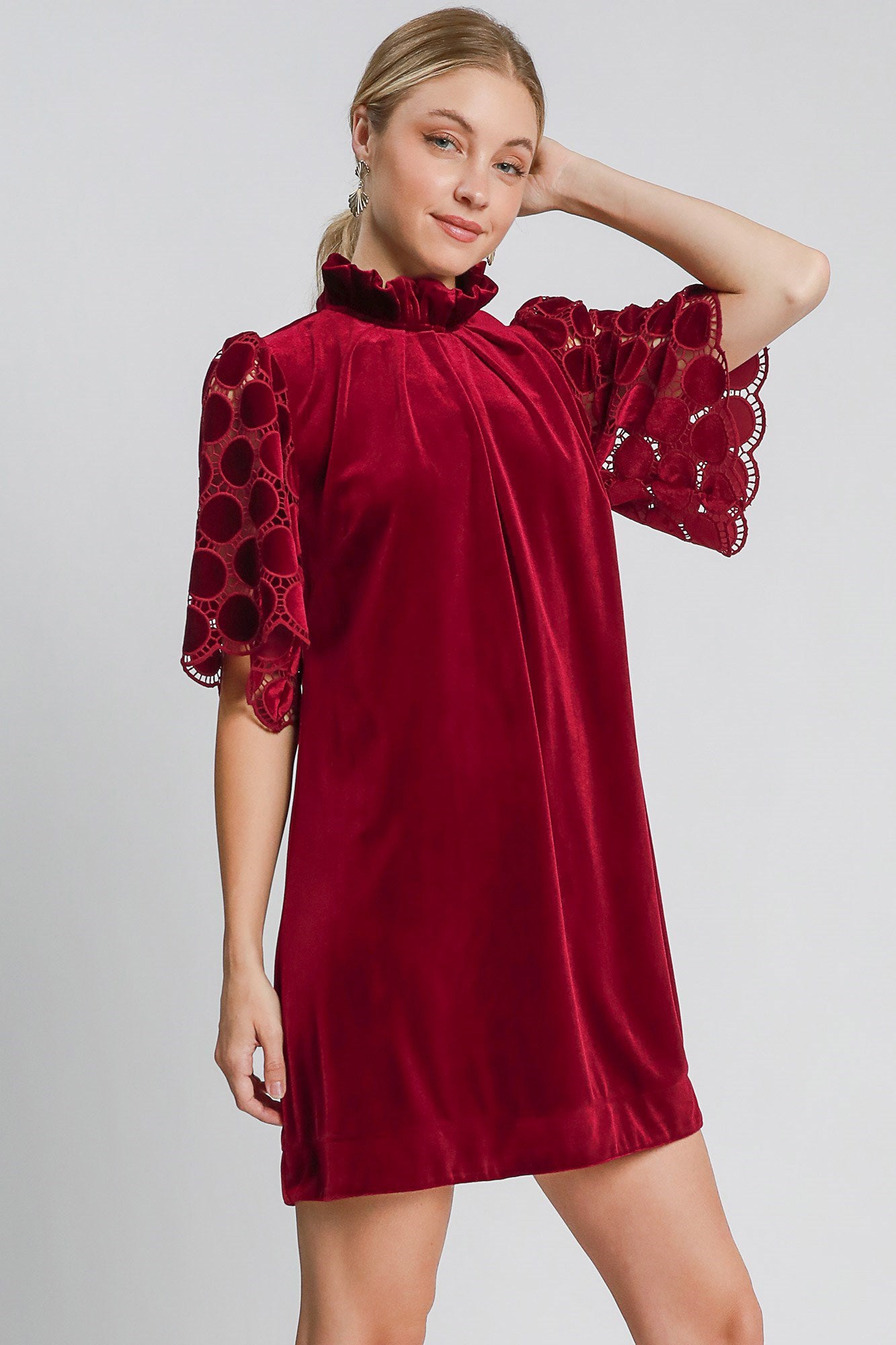 Lace Half Back Tie Velvet Cocktail Dress