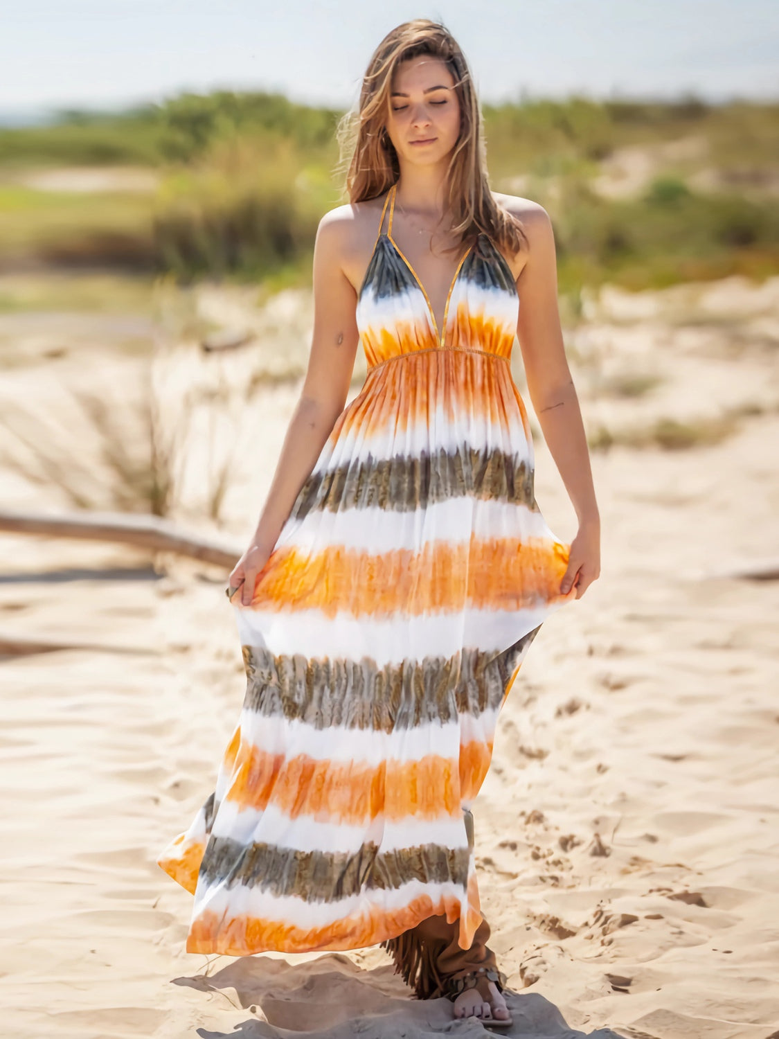 Tie-Dye Halter Neck Beach Maxi Dress