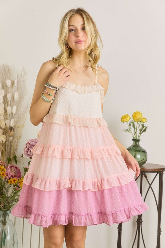 Swiss Dot Ruffled Tiered Mini Summer Dress