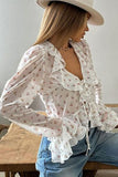 Ruffled Floral Tied Long Sleeve Blouse