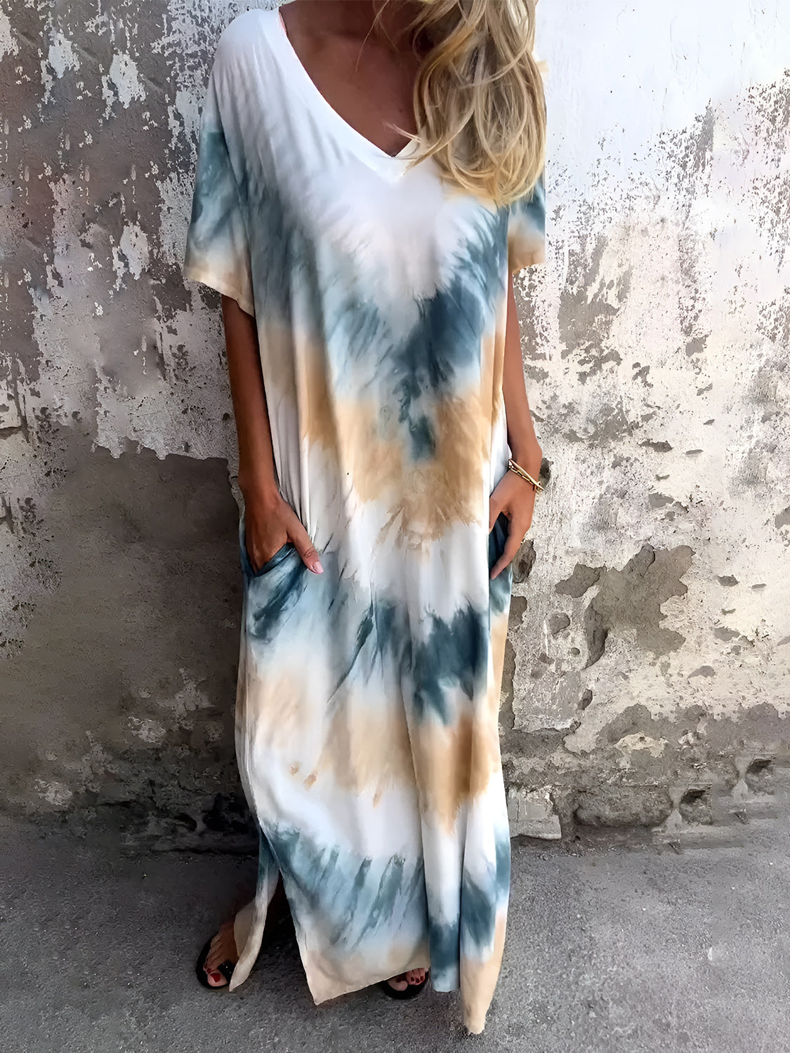 Beachy Tie-Dye Short Sleeve Maxi Dress