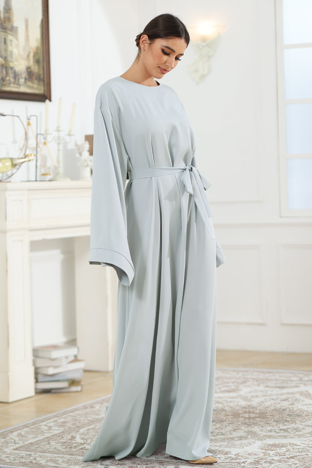 Kimono Sleeve Tie Waist Maxi Resort Dress