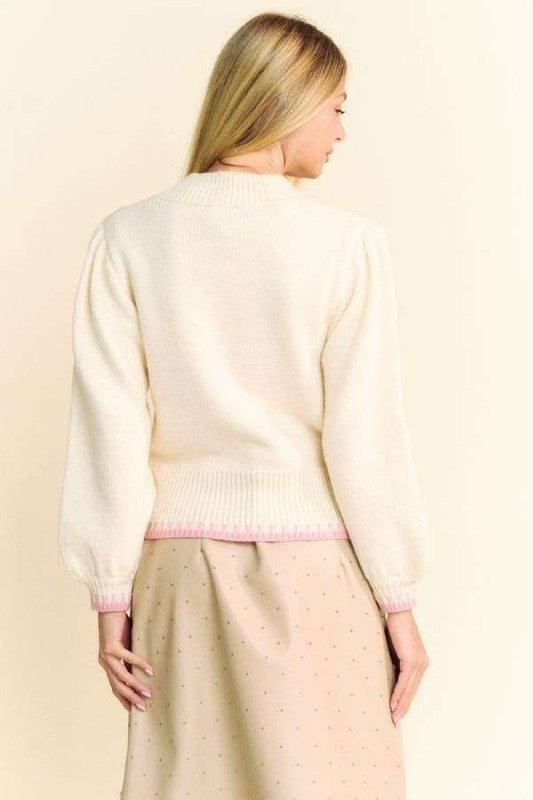 Flower Patch Fuzzy Mock Neck Sweater