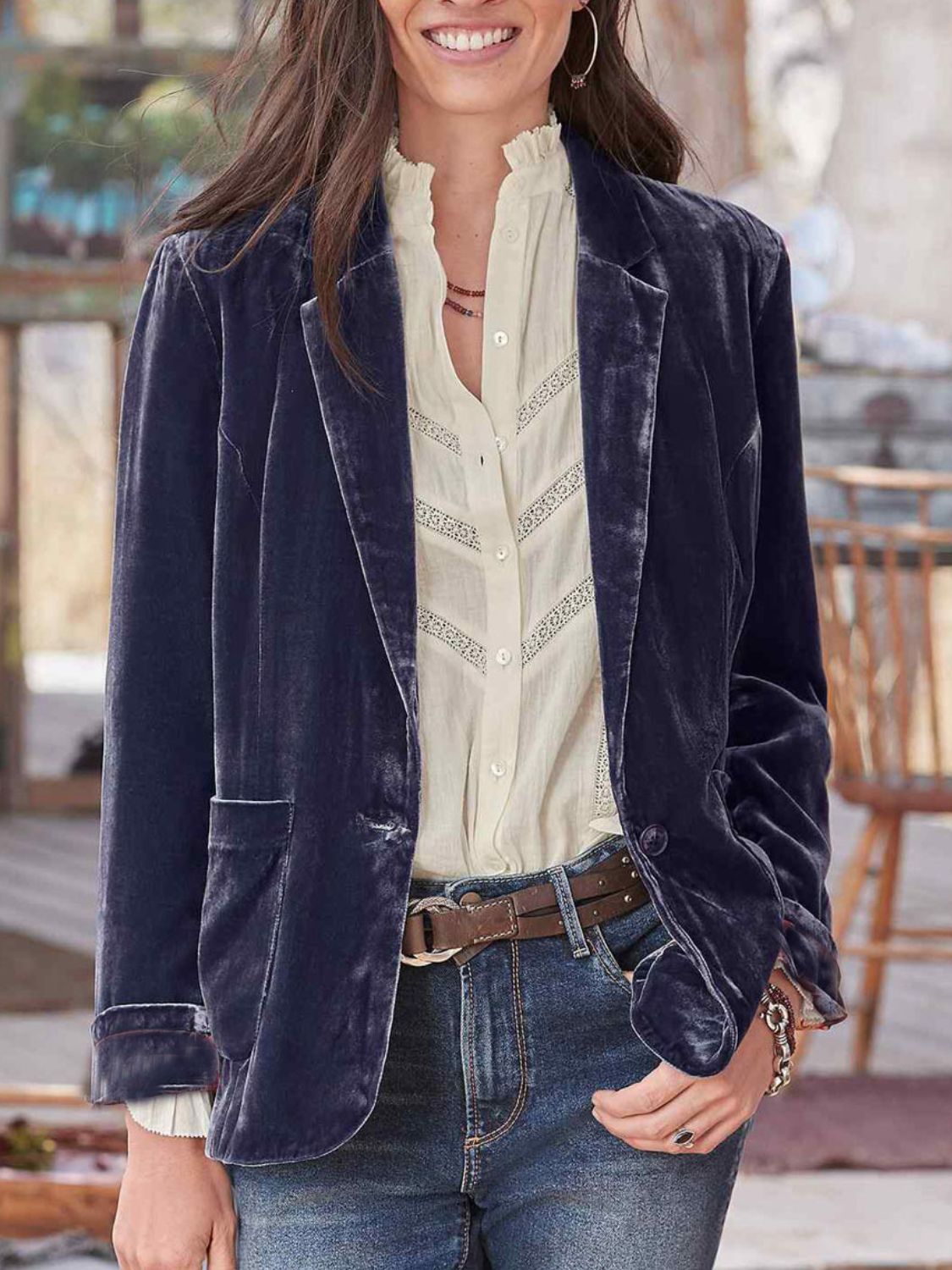 Pocketed Button Up Lapel Collar Resort Blazer