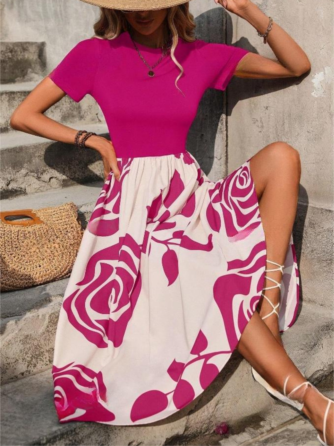 Rose Printed Midi Dress