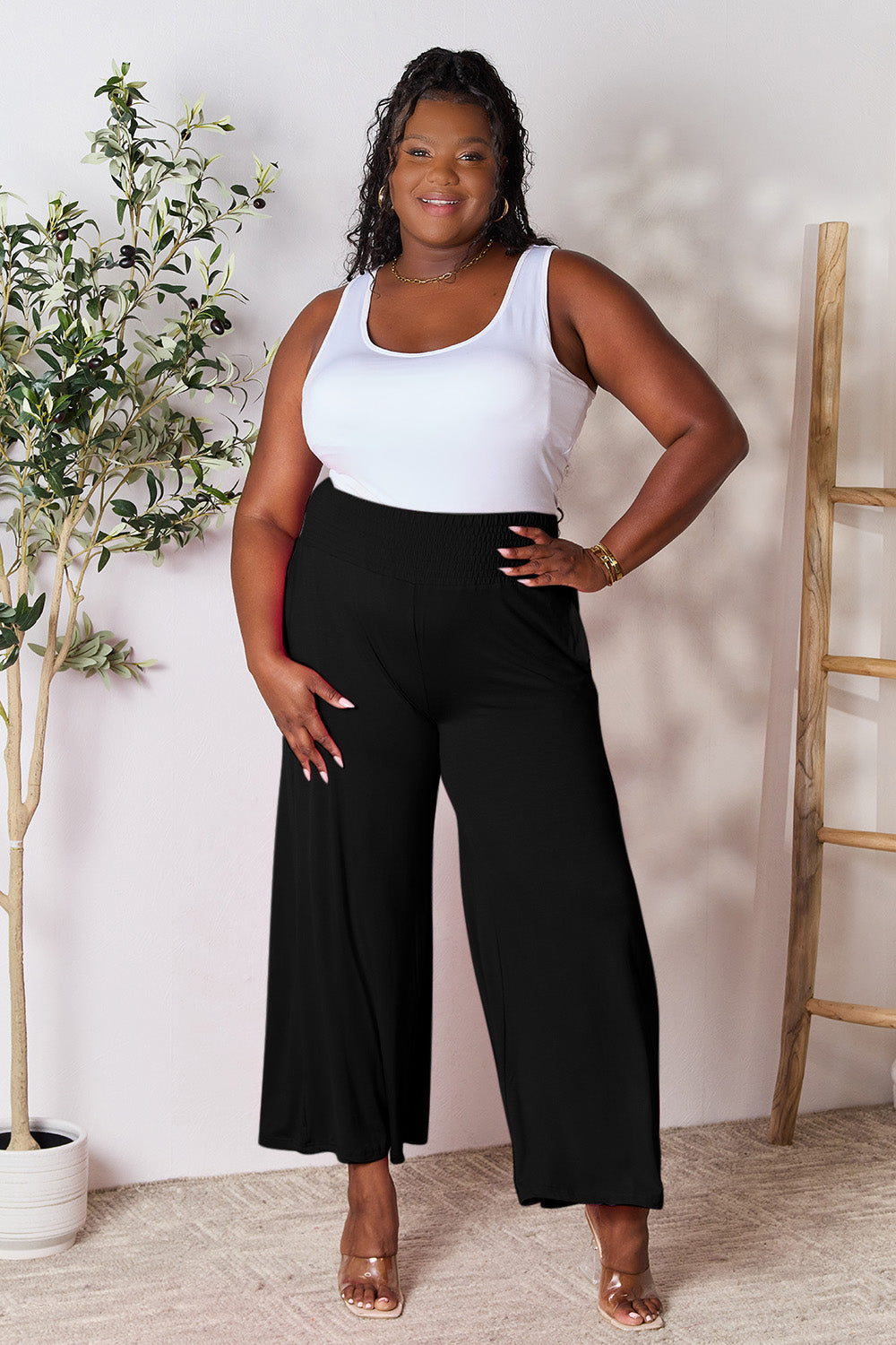 Full Size Wide Waistband Wide Leg Resort Pants