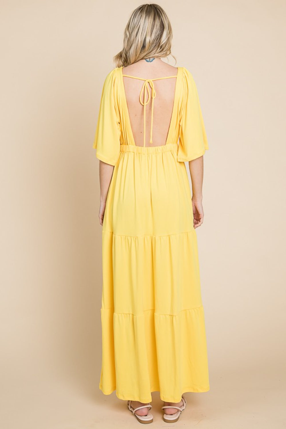 Yellow Backless Plunge Resort Maxi Dress