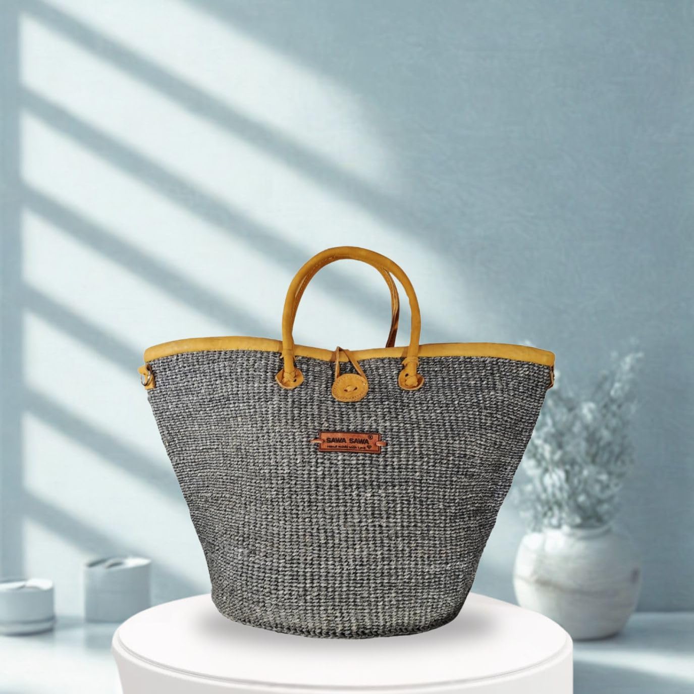 Ash Wisdom Handmade in Kenya Sisal Straw Basket Tote Bag