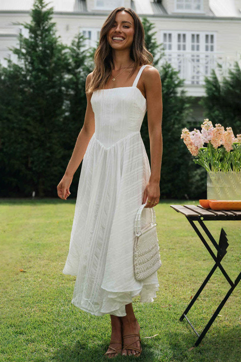 Square Neck Wide Strap Summer Cami Dress