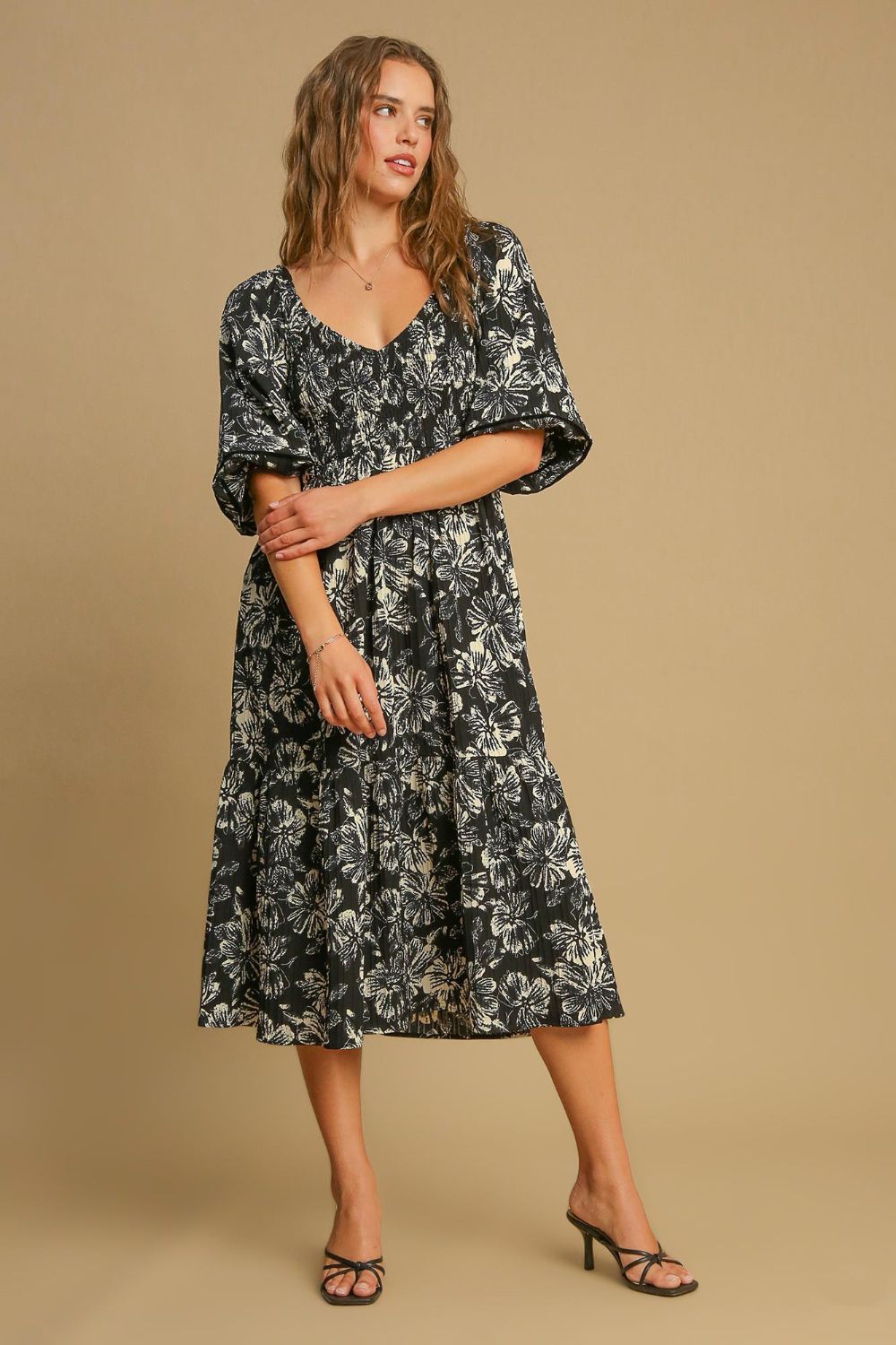 Ruffle Hem Flower Midi Resort Dress