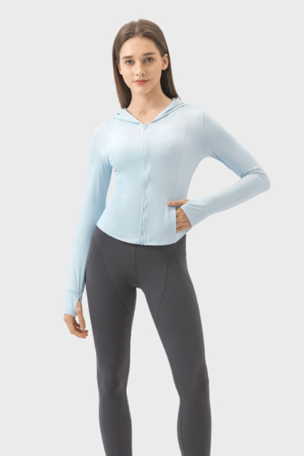 Zip Up Hooded Long Sleeve Active Top