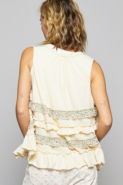 Beachy Boho Ruffled Open Front Sleeveless Cardigan