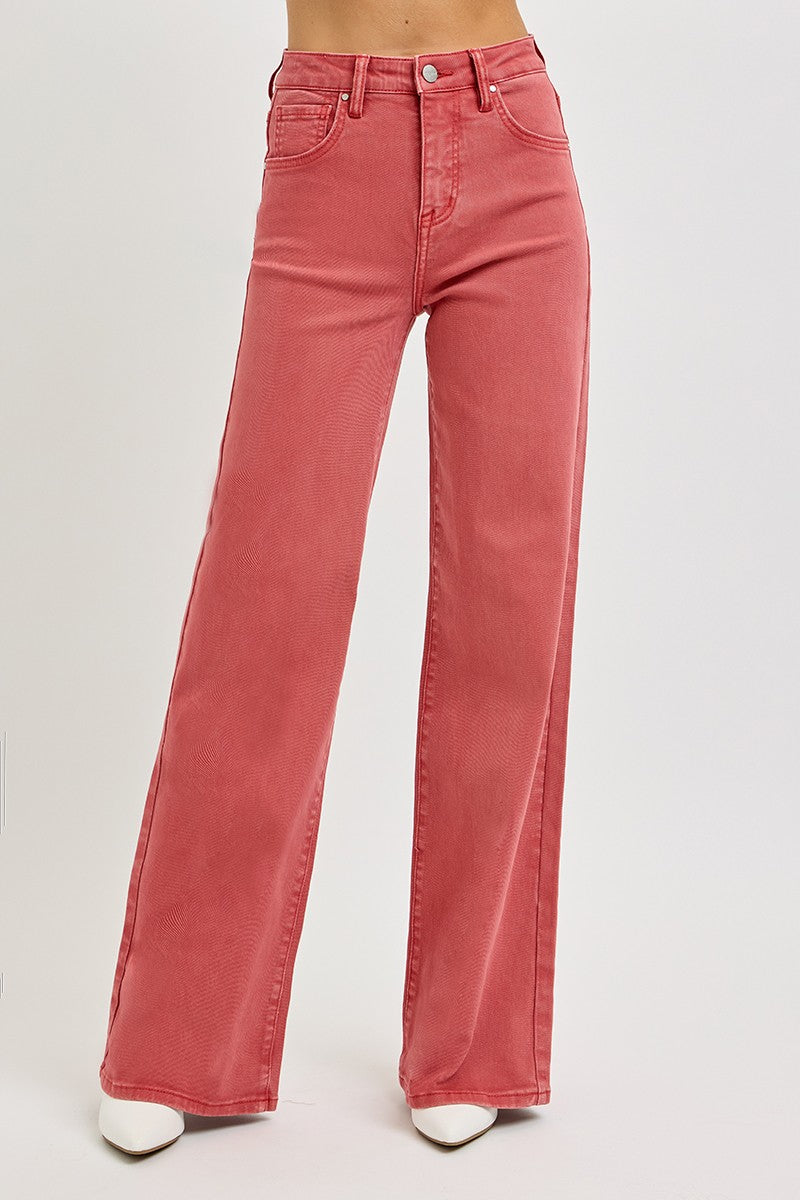 Full Size High Rise Tummy Control Wide Leg Jeans