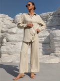 Button Up Long Sleeve Resort Top and Pants Set