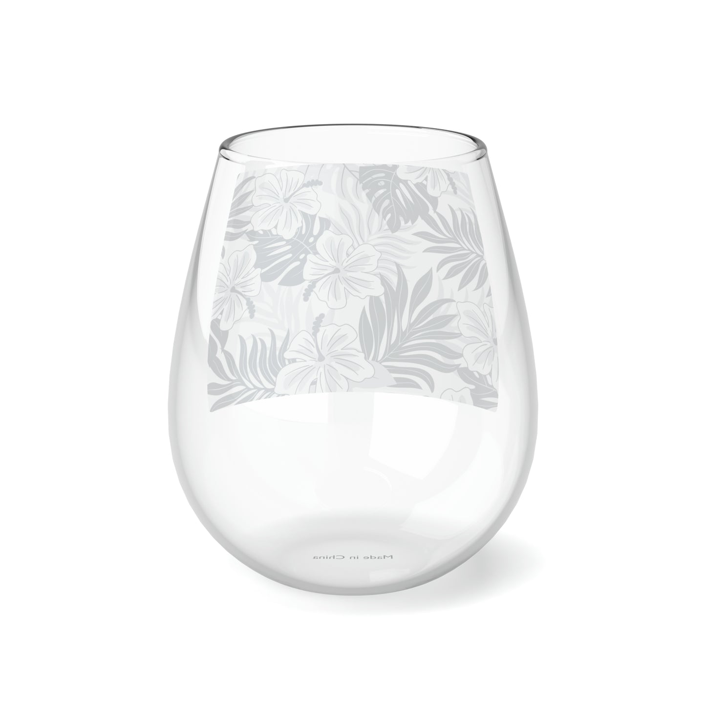 Aloha Hand Drawn Tropical Hawaiian  Stemless Wine Glass, 11.75oz