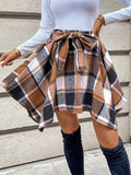 Tied Plaid Asymmetrical Hem Mini Skirt