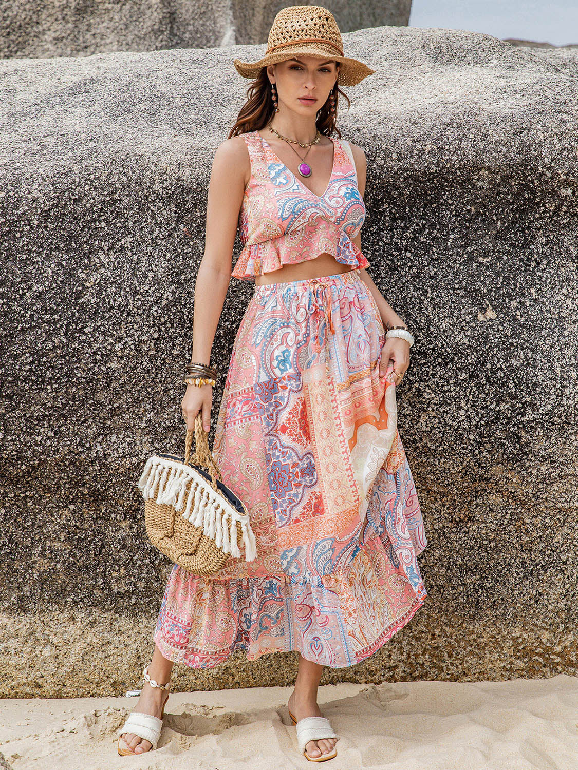 Boho Top and Midi Beach Skirt Set