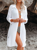 Button Up Roll-Tab Sleeve Long Beach Cover-Up