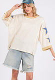 Star Patch Side Slit Round Neck Beachy Top