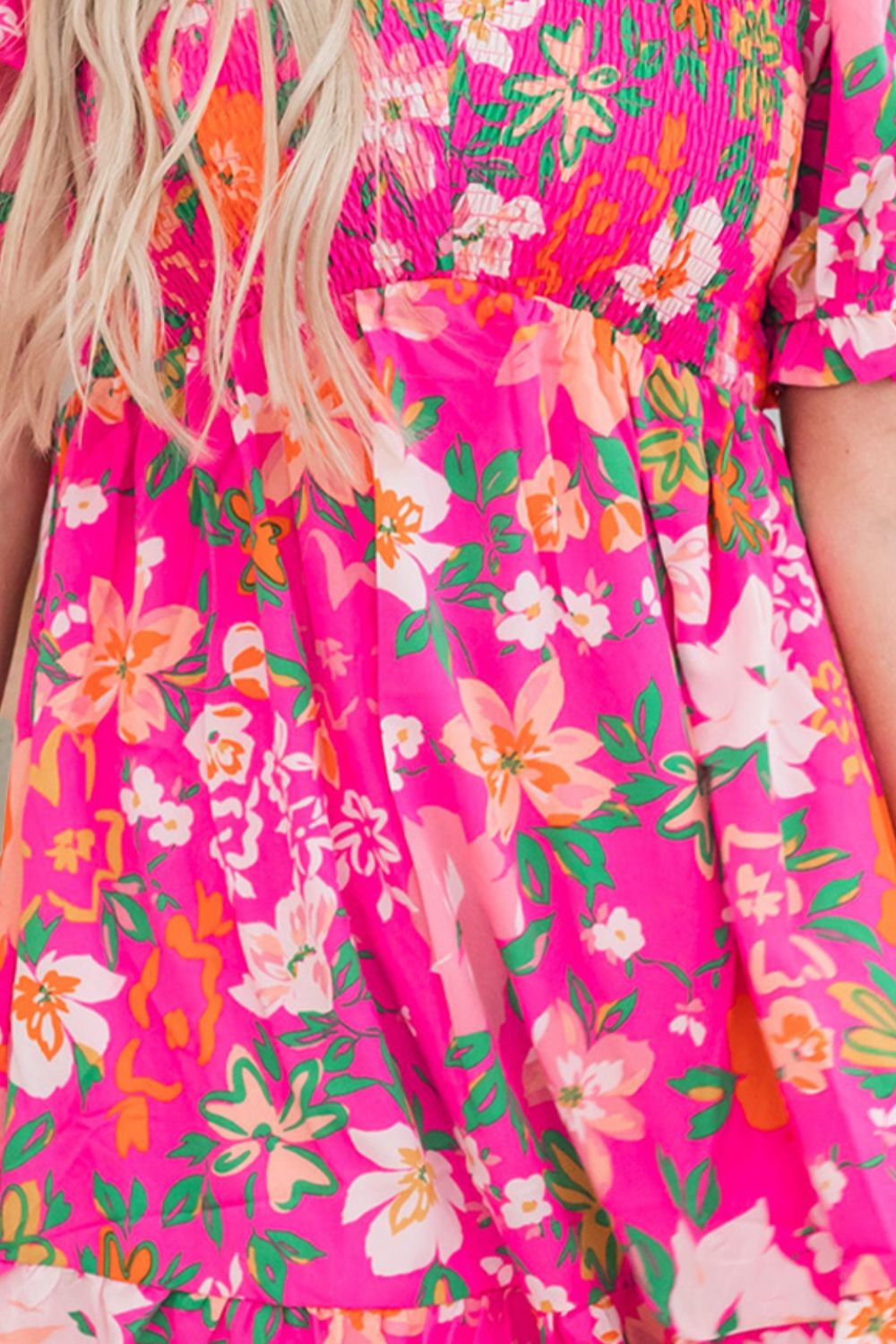 Hot Pink Floral Mini Summer Dress