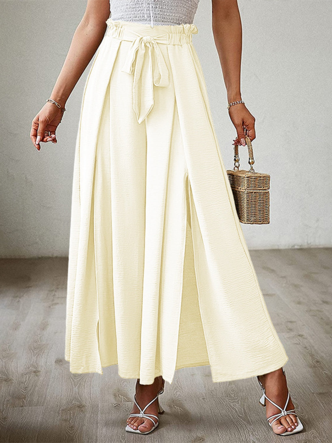 Tied Slit Wide Leg Resort Pants