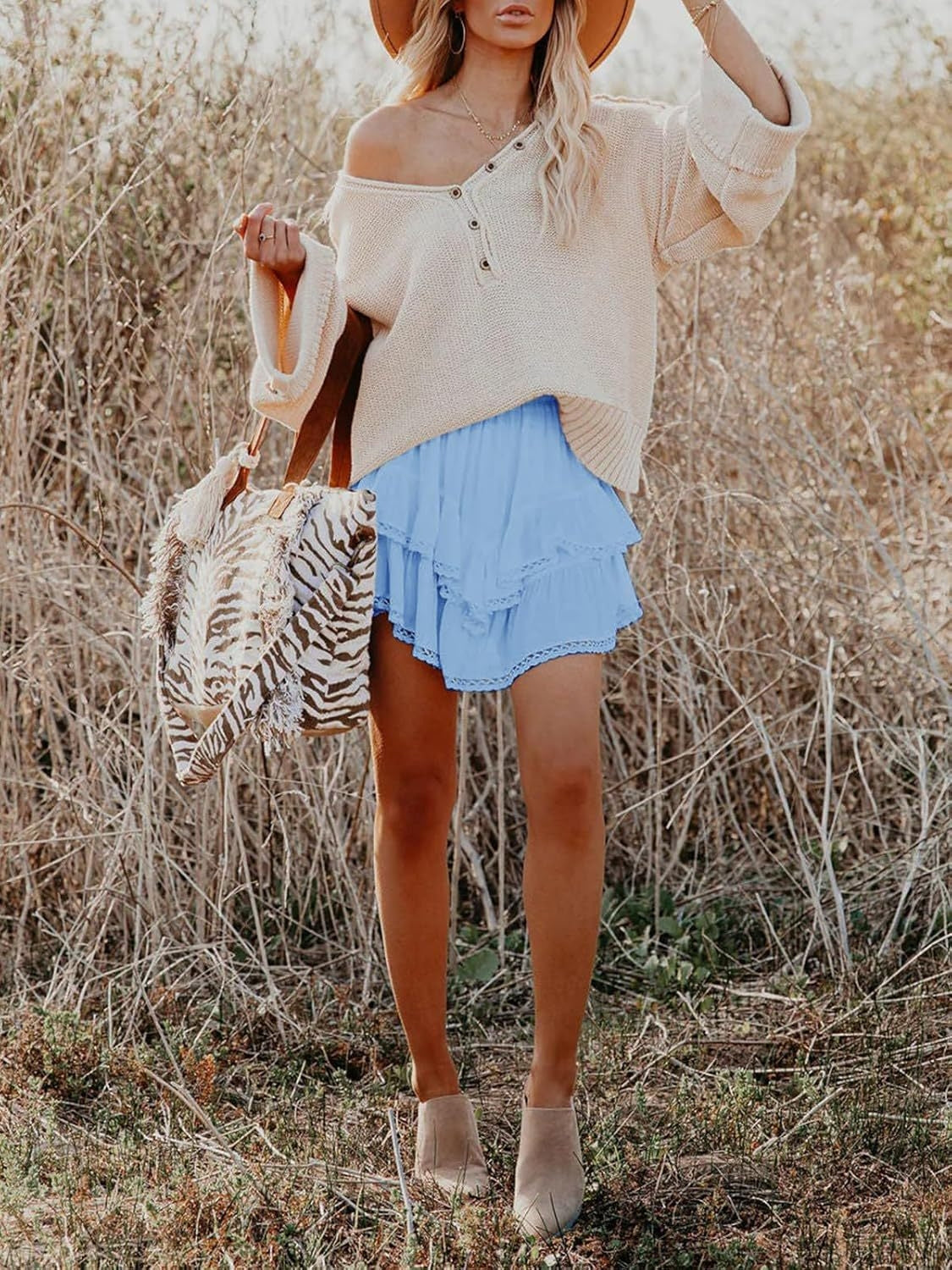 White Lace Detail Layered Mini Boho Skirt