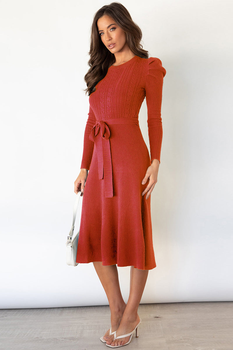 Long Sleeve Tie Waist Midi Sweater Dress