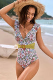 Ruffled Plunge Floral One-Piece Swimwear