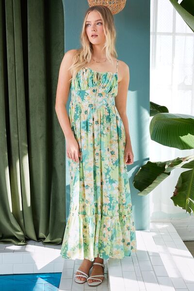 Back Ruffled Hem Maxi Cami Dress