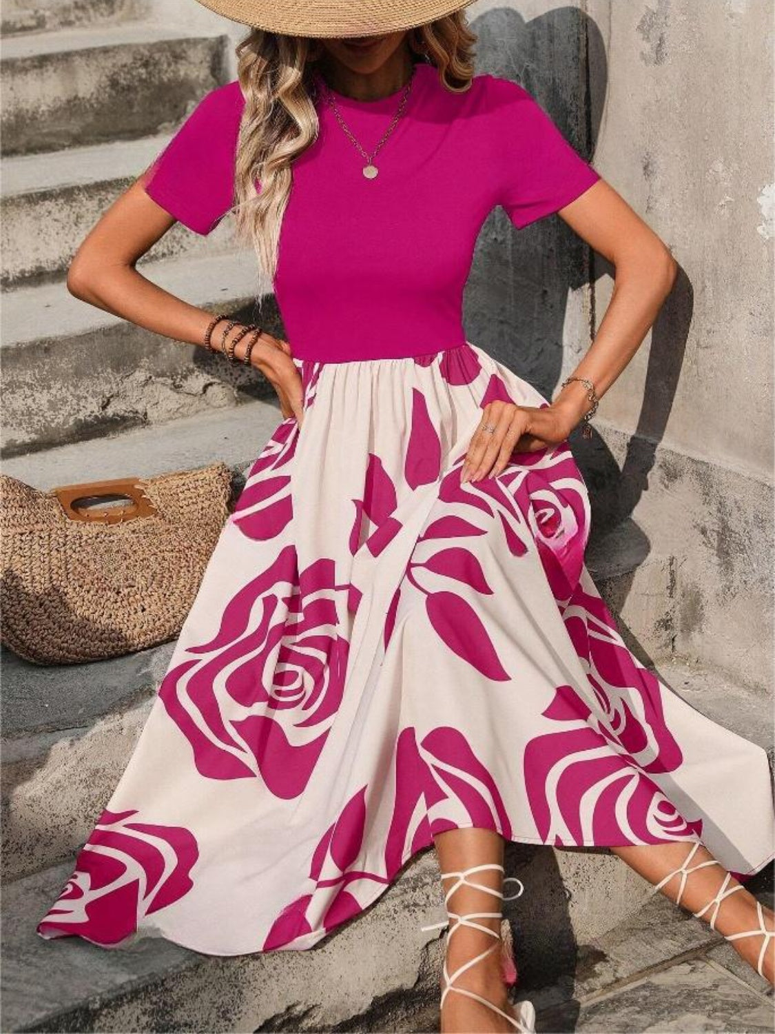 Rose Printed Midi Dress