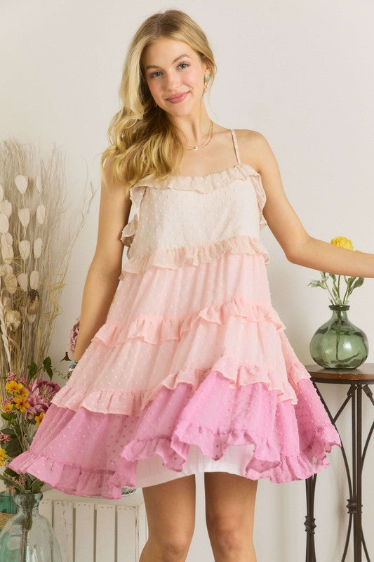 Swiss Dot Ruffled Tiered Mini Summer Dress