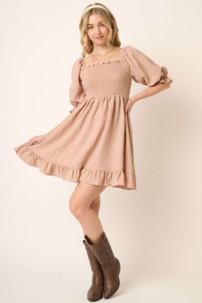 Floral Ruffled Hem Half Sleeve Mini Summer Dress