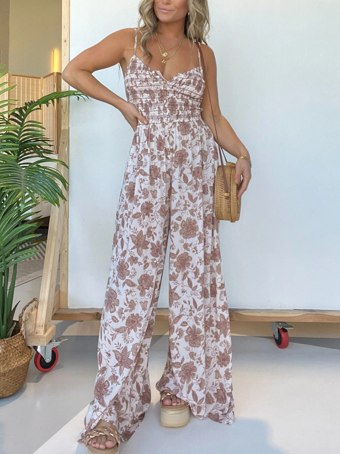 Full Size Spaghetti Strap Wide Leg Jumpsuit