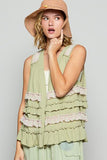 Ruffled Open Front Sleeveless Boho Cardigan