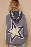 Zip Up Fleece Mix Back Star Patch Hoodie