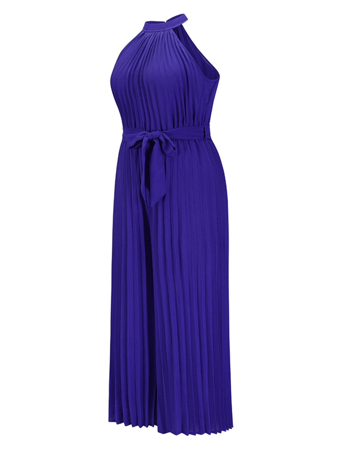 Tie Waist Pleated Sleeveless Resort Jumpsuit