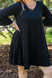 Plus Size Frill Trim Flounce Sleeve Black Mini Dress