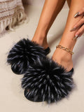 Fuzzy Open Toe Flat Resort Sandals