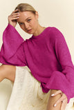 Round Neck Drop Shoulder Purple Beachy Sweater