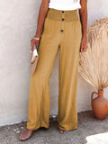 Full Size Decorative Button High Waist Resort Pants