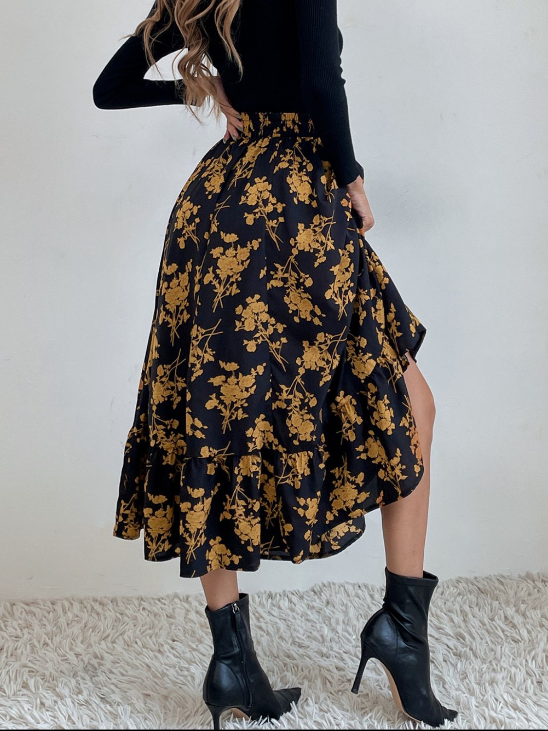 Printed Elastic Waist Leopard Skirt