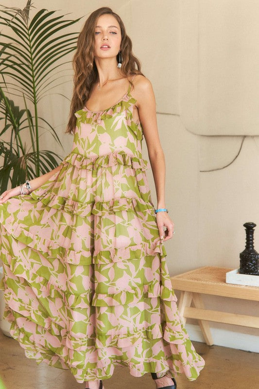 Ruffled Tiered Romantic Resort Cami Maxi Dress