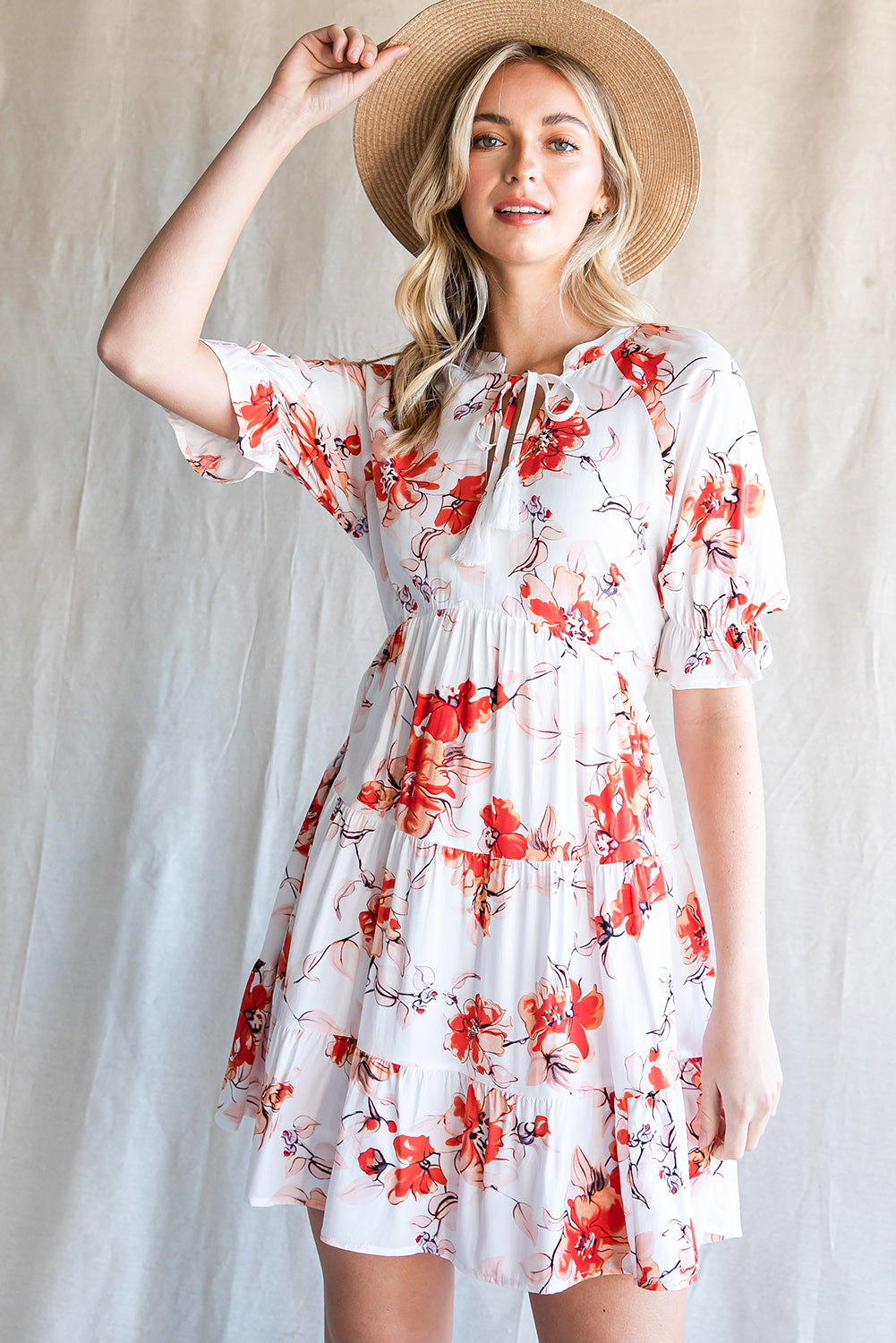 Floral Tie Neck Summer Mini Dress