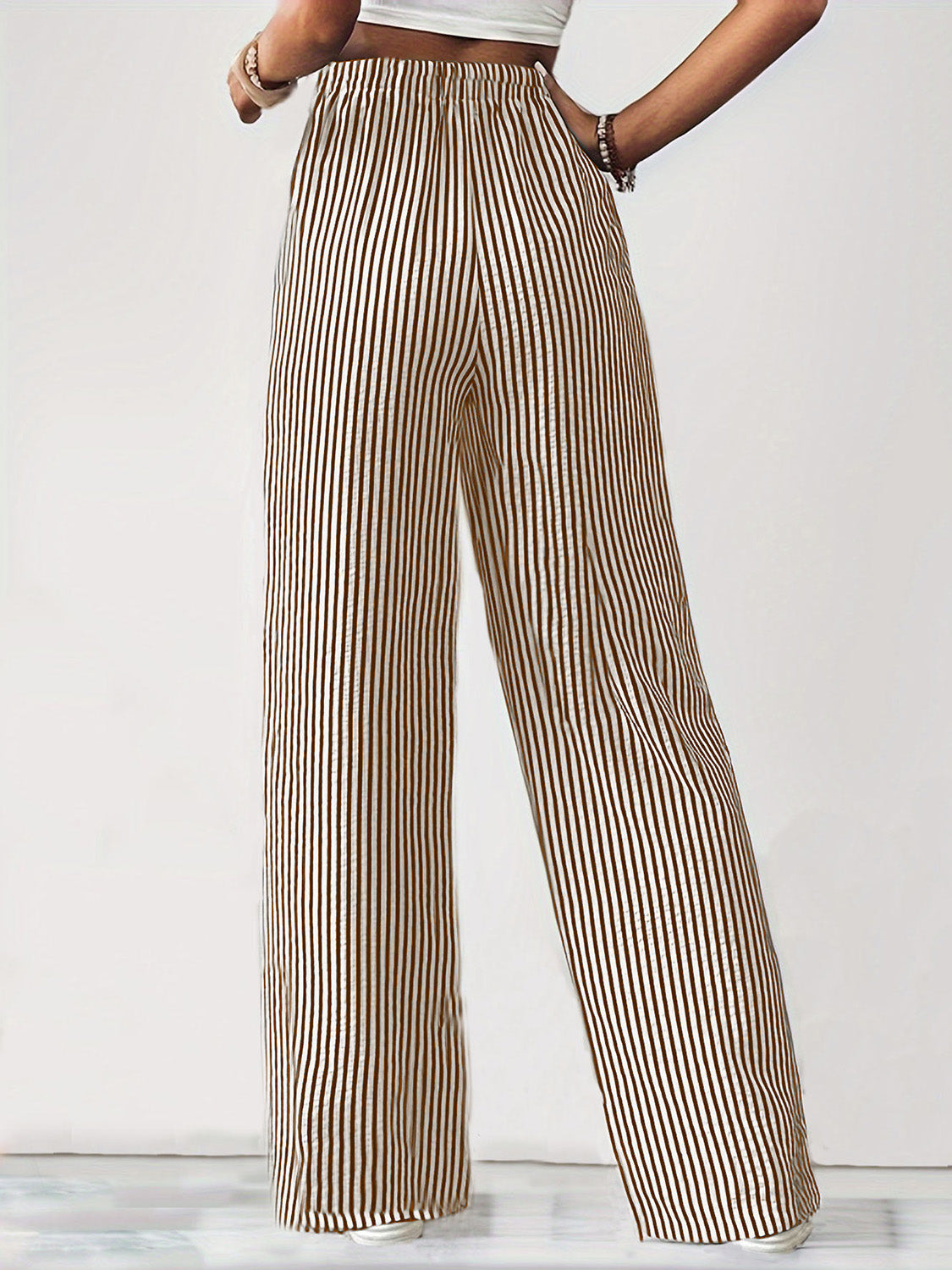 Drawstring Striped Elastic Waist Beach Pants